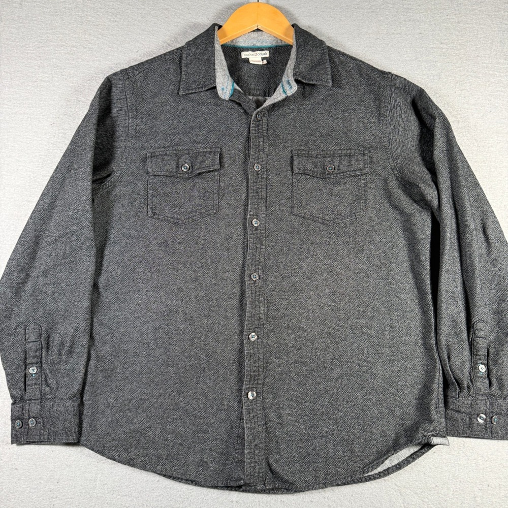 Carbon 2 Cobalt Mens Charcoal Grey Textured Cotton Button Down Shirt 133533‎ M